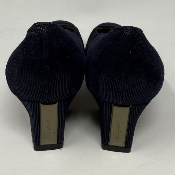 Salvatore Ferragamo Shoes Womens 6.5 B Blue Textured Suede Pumps Heels Italy - Picture 8 of 16